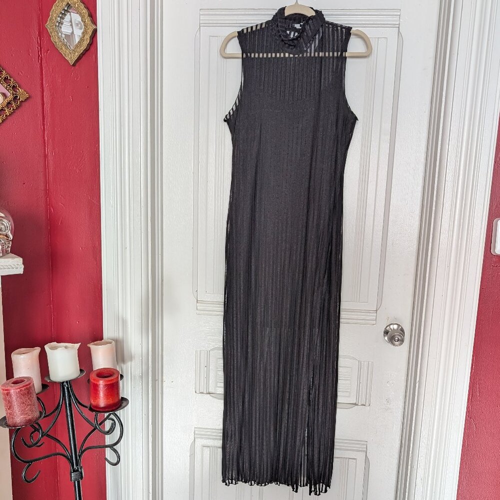 Forever 21 Goth Striped Mesh Turtlneck Maxi Dress Size XL NWT